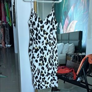 Superdown Black and White Slip Dress Spaghetti Strap Midi